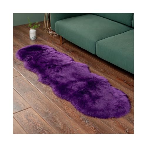 Shaggy Fur Rug Bedroom Soft Fluffy Faux Area Rugs Washable Plush Bedside Carpet for Living Room Sofa Decor für Wohnzimmer(Purple,60x180cm) von WSQHAO
