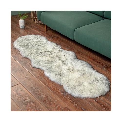 Shaggy Fur Rug Bedroom Soft Fluffy Faux Area Rugs Washable Plush Bedside Carpet for Living Room Sofa Decor für Wohnzimmer(White Grey Tip,60x120cm) von WSQHAO