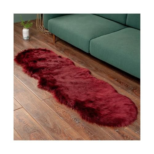 Shaggy Fur Rug Bedroom Soft Fluffy Faux Area Rugs Washable Plush Bedside Carpet for Living Room Sofa Decor für Wohnzimmer(Wine red,80x200cm) von WSQHAO