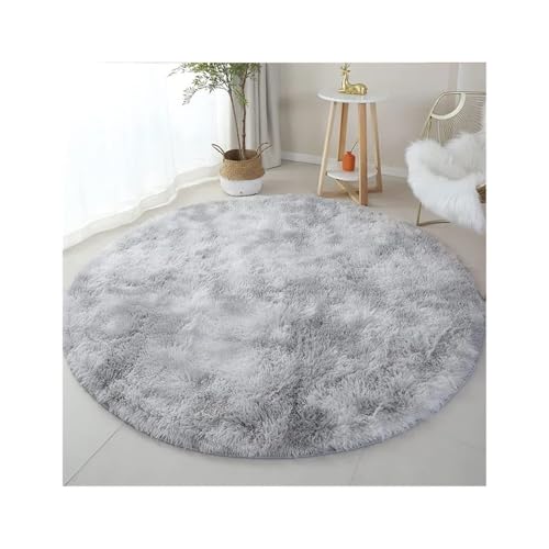 WSQHAO 100/120/140/160cm Round Rug Fluffy Soft Area Rugs for Kids Girls Room Princess Castle Plush Shag Carpet Cute Circle Bedroom Decor für Wohnzimmer(Light Grey,140cm Diameter) von WSQHAO