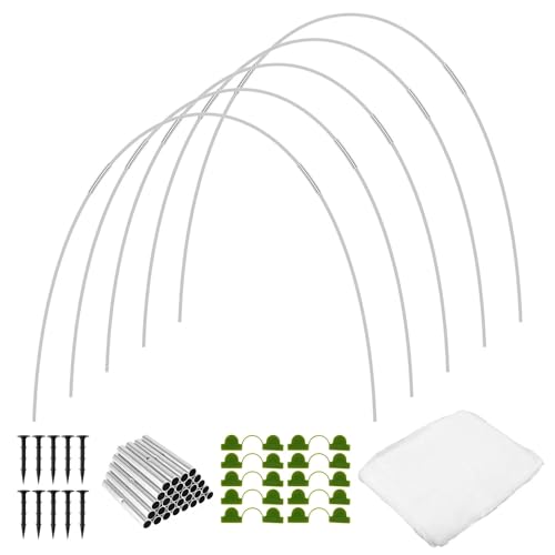 WSQHAO 15/30-teiliges Gewächshaus-Reifen-Set, wiederverwendbar, biegsam, Fiberglas, mit Schutznetz, Gartenpflanzentunnel, Bogen, Schuppenhalterung für Hochbeet(15PCS) von WSQHAO