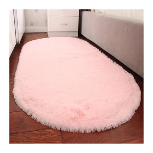 WSQHAO Carpet Thick Oval Living Room Rug Bedroom Balcony Cushion Fluffy Teenager Decoration Kids Bed Side für Wohnzimmer(Pink,50x80cm (19x31in)) von WSQHAO
