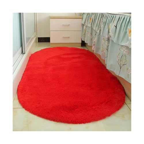 WSQHAO Carpet Thick Oval Living Room Rug Bedroom Balcony Cushion Fluffy Teenager Decoration Kids Bed Side für Wohnzimmer(Red,50x80cm (19x31in)) von WSQHAO