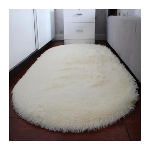 WSQHAO Carpet Thick Oval Living Room Rug Bedroom Balcony Cushion Fluffy Teenager Decoration Kids Bed Side für Wohnzimmer(White,50x80cm (19x31in)) von WSQHAO