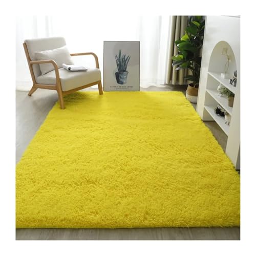 WSQHAO Fluffy Plush Carpets for Living Room Decor, Thicker, Shaggy, Long Pile Floor Mat, Salon Decoration, House Door Rugs für Wohnzimmer(Yellow,80X200cm) von WSQHAO