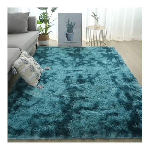 WSQHAO Fluffy Shaggy Rug Carpet Area for Kids Room Living Soft Furry Floor Modern Decor für Wohnzimmer(Deep Blue,120X160cm) von WSQHAO