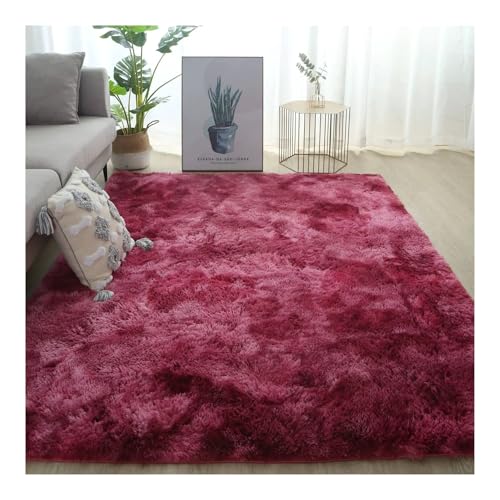 WSQHAO Fluffy Shaggy Rug Carpet Area for Kids Room Living Soft Furry Floor Modern Decor für Wohnzimmer(Deep Red,80X160cm) von WSQHAO