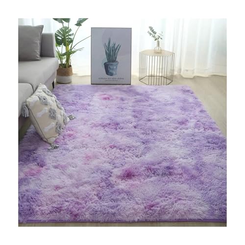WSQHAO Fluffy Shaggy Rug Carpet Area for Kids Room Living Soft Furry Floor Modern Decor für Wohnzimmer(Purple,120X160cm) von WSQHAO