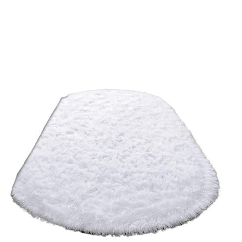 WSQHAO Oval Fluffy Soft Area Rugs for Bedroom Plush Shaggy Carpet for Kids Room Bedside Mats für Wohnzimmer(White) von WSQHAO