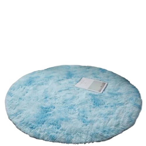 WSQHAO Soft Plush Round Rug Mat Fluffy Carpets for Living Room Home Decor Bedroom Kid Decoration Salon Thick Pile für Wohnzimmer(Blue,80x80cm) von WSQHAO