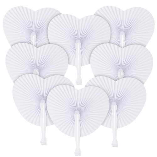 Weiße Faltfächer, herzförmiger Fächer, runde Akkordeon-Papierfächer, Hochzeitsfeier, Party-Dekoration, DIY-Malerei Für Party(Heart Shaped,90pcs) von WSQHAO