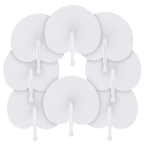 Weiße Faltfächer, herzförmiger Fächer, runde Akkordeon-Papierfächer, Hochzeitsfeier, Party-Dekoration, DIY-Malerei Für Party(Round Shaped,60pcs) von WSQHAO