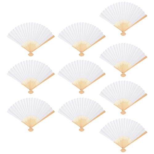 Weißer Papier-Handfächer, faltbarer Fächer, chinesischer Handfächer for Hochzeitsfeiern und Heimdekoration Für Party(10Pcs) von WSQHAO