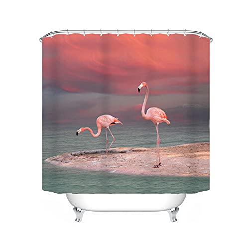 WSSLJK Flamingos Duschvorhang Textil 120x200 180x200 180x180, Cartoon Niedliche Tiere Duschvorhänge Wasserdicht Dekorieren Sie Ihr Badezimmer (120 * 200CM,2) von WSSLJK