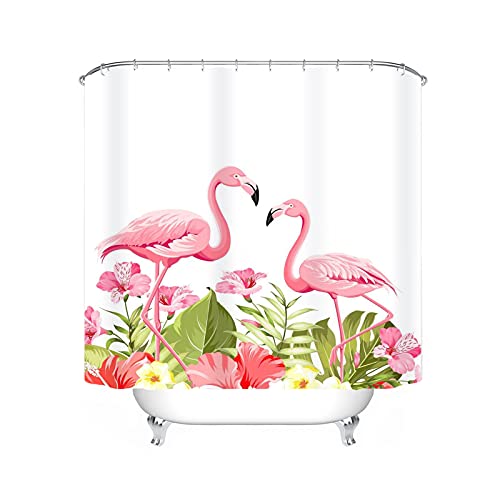 WSSLJK Flamingos Duschvorhang Textil 120x200 180x200 180x180, Cartoon Niedliche Tiere Duschvorhänge Wasserdicht Dekorieren Sie Ihr Badezimmer (120 * 200CM,5) von WSSLJK