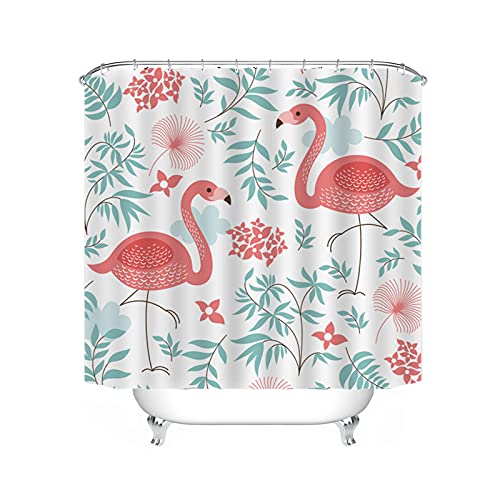 WSSLJK Flamingos Duschvorhang Textil 120x200 180x200 180x180, Cartoon Niedliche Tiere Duschvorhänge Wasserdicht Dekorieren Sie Ihr Badezimmer (180 * 180CM,1) von WSSLJK