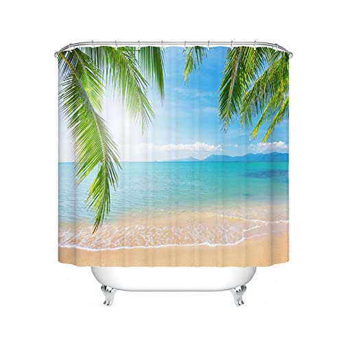 WSSLJK Sandstrand Duschvorhang Textil 120x200 180x200 180x180, Strand Muster Shower Curtains Wasserdicht Dekorieren Sie Ihr Badezimmer (180 * 180CM,4) von WSSLJK