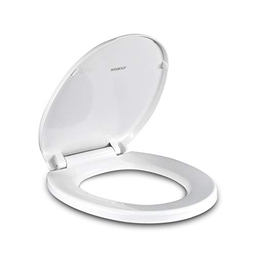Runder Toilettensitz mit Anti-Rutsch-Sitz-Stoßdämpfern, universeller geräuschloser WC-Deckel, löst sich nie und einfach zu installieren, robuster Kunststoff, weiß, passend für Standard-WC-Becken von WSSROGY