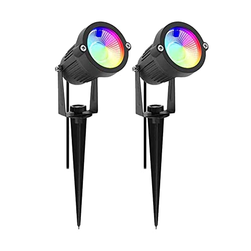 2x WSU Led Gartenstrahler RGB, 6W mit Fernbedienung für Garten, 2 Sück Gartenbeleuchtung mit Strom für Außen, mit 1m Kabel und Fernbedienung für Gärten, Gartenleuchten mit Erdspieß von WSU Lights