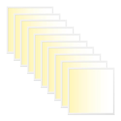 WSU Lights 10x LED Panel, Deckenleuchte, 62x62cm, 4400lm, 3000K, 40W, inkl. Trafo, Rasterleuchten, Einlegeleuchte, Büroleuchten (3000K, 10 Stück) von WSU Lights