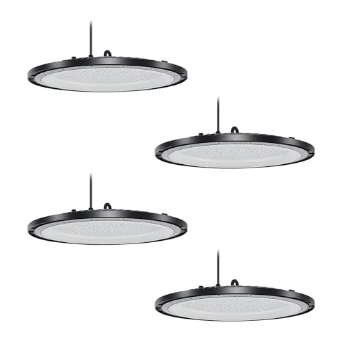 WSU Lights 4x UFO LED High Bay Light - Energiesparende Hallenstrahler, Ultrachflach, 150W, 6000K Kaltweiß, IP65 Wasserdicht, Ideal für Fabrik, Garage & Lagerhaus (4 Stück, 150 Watt) von WSU Lights