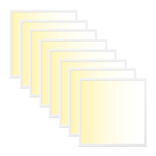 WSU Lights 8x LED Panel, Deckenleuchte, 62x62cm, 4400lm, 3000K, 40W, inkl. Trafo, Rasterleuchten, Einlegeleuchte, Büroleuchten (3000K, 8 Stück) von WSU Lights