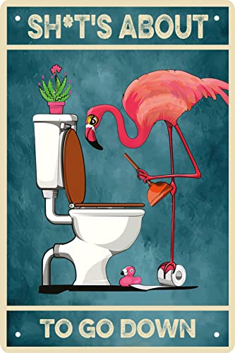 Lustige Badezimmerschilder Flamingo-Geschenke für Frauen Toilette Blechschild Vintage Metallschilder Familienschilder für Heimdekoration Wand Vintage Babyparty Schild Sh*t's About To Go Down Poster Lustige Badezimmerschilder Flamingo-Geschenke für Frauen Toilette Blechschild Vintage Metallschilder Familienschilder für Heimdekoration Wand Vintage Babyparty Schild Sh*t's About To Go Down Poster von WSUPBPR