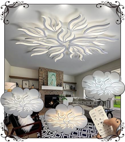 Dimmbare LED Deckenlampe Groß Wohnzimmerlampe Geometrisches Design Deckenlampe Led Deckenleuchte DIY Energiesparlampe Beleuchtung Schlafzimmer Deckenleuchte (Weiß, 115cm,145W) von WSXEDC