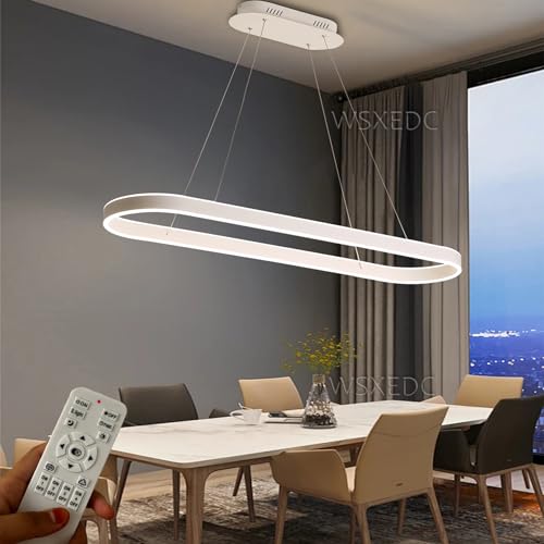 Dimmbare LED Pendelleuchten Oval Esstischlampe Modernes Esszimmer Kronleuchter Höhenverstellbar Beleuchtung Studio Hängelampe Büro Ringlampen (Weiß, L100cm 90W) von WSXEDC