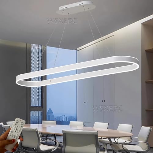 Dimmbare LED Pendelleuchten Oval Esstischlampe Modernes Esszimmer Kronleuchter Höhenverstellbar Beleuchtung Studio Hängelampe Büro Ringlampen (Weiß, L120cm 110W) von WSXEDC