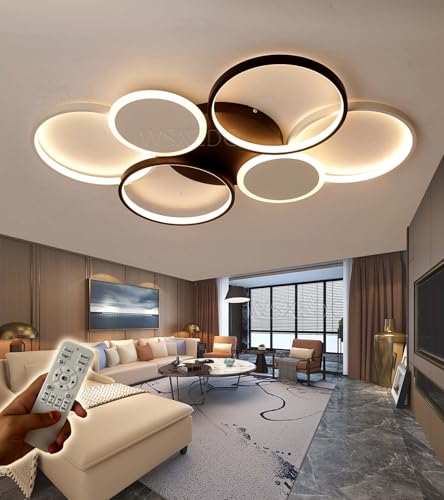 Dimmbare LED ring Großes Wohnzimmer Deckenleuchte 6 Flammen Modern Deckenlampe Schwarz Weiß Augenpflege Acryl Deckenbeleuchtung Für Wohnzimmer Schlafzimmer Büro Aktivitätsraum (Ring, L110cm 113W) von WSXEDC