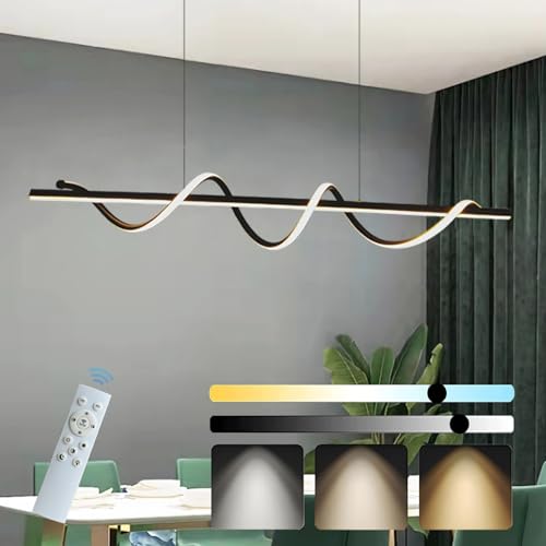 LED Pendelleuchte Esstisch, Hängeleuchte Kreative Kücheninsel 50W 3000-6000K Dimmbar Pendellampe mit Fernbedienung Höhenverstellbar Hängelampe für Schlafzimmer KüChe Esszimmer (B:Schwarz, 120cm) von WSXEDC