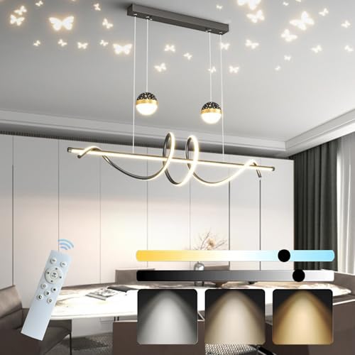 LED Pendelleuchte Esstisch, Hängeleuchte Kreative Kücheninsel 50W 3000-6000K Dimmbar Pendellampe mit Fernbedienung Höhenverstellbar Hängelampe für Schlafzimmer KüChe Esszimmer (C:Schwarz, 120cm) von WSXEDC