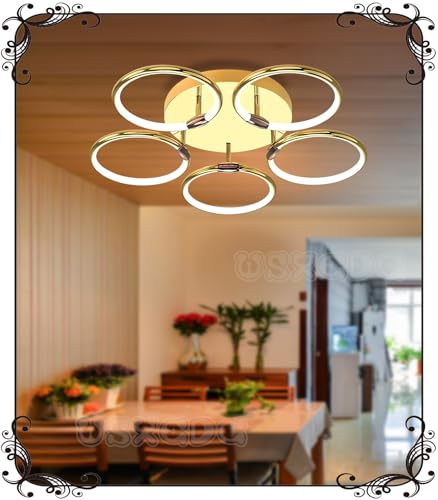 WSXEDC 70cm LED 5 - Ring Deckenleuchte Gold Dimmbare 50W Modern Deckenlampe Chrom Wohnzimmerlampe Schlafzimmer amazon DIY lampe für Wohnzimmer jugendzimmer Esszimmer Küche von WSXEDC