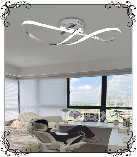 WSXEDC Deckenlampe LED Chrom - Deckenleuchte 55W Dimmbare 3000K-6000K Modern Wohnzimmerlampe Designer Beleuchtung Energiespar Deckenleuchte für Wohnzimmer Schlafzimmer Esszimmer Küche (Chrom, L80cm) von WSXEDC