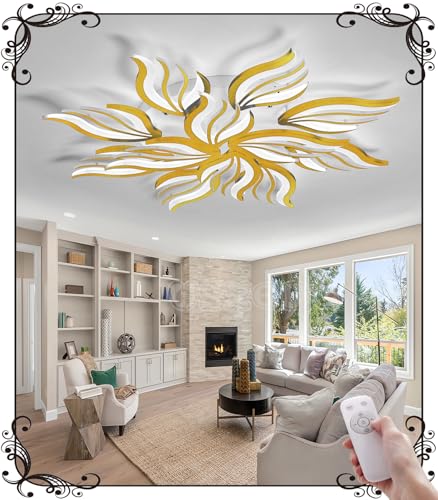 WSXEDC Dimmbar Deckenlampe LED Gold Deckenleuchte 115W Groß Wohnzimmerlampe Kreative Modern Schlafzimmer lampe decke DIY Energiesparlampe für Wohnzimmer jugendzimmer Esszimmer Küche Ø105cm WSXEDC Dimmbar Deckenlampe LED Gold Deckenleuchte 115W Groß Wohnzimmerlampe Kreative Modern Schlafzimmer lampe decke DIY Energiesparlampe für Wohnzimmer jugendzimmer Esszimmer Küche Ø105cm von WSXEDC