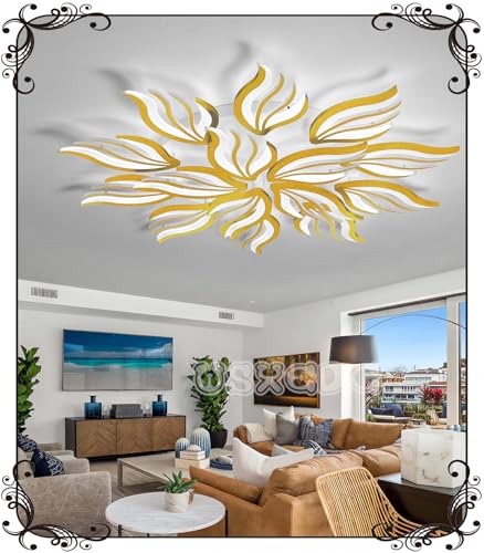 WSXEDC Dimmbar Deckenlampe LED Gold Deckenleuchte 145W Groß Wohnzimmerlampe Kreative Modern Schlafzimmer lampe decke DIY Energiesparlampe für Wohnzimmer jugendzimmer Esszimmer Küche Ø115cm WSXEDC Dimmbar Deckenlampe LED Gold Deckenleuchte 145W Groß Wohnzimmerlampe Kreative Modern Schlafzimmer lampe decke DIY Energiesparlampe für Wohnzimmer jugendzimmer Esszimmer Küche Ø115cm von WSXEDC
