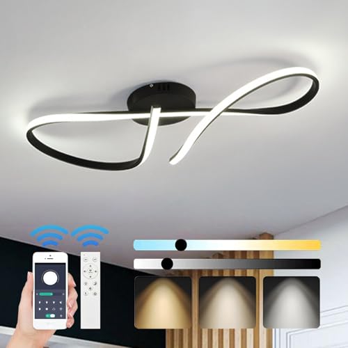 WSXEDC Dimmbar LED Deckenleuchte, Schwarz Modernes Verchromen Prozess Deckenlampe Mit Fernbedienung für Schlafzimmer Kinderzimmer Wohnzimmer KüChe Esszimmer Arbeitszimmer Innenbeleuchtung 80cm WSXEDC Dimmbar LED Deckenleuchte, Schwarz Modernes Verchromen Prozess Deckenlampe Mit Fernbedienung für Schlafzimmer Kinderzimmer Wohnzimmer KüChe Esszimmer Arbeitszimmer Innenbeleuchtung 80cm von WSXEDC