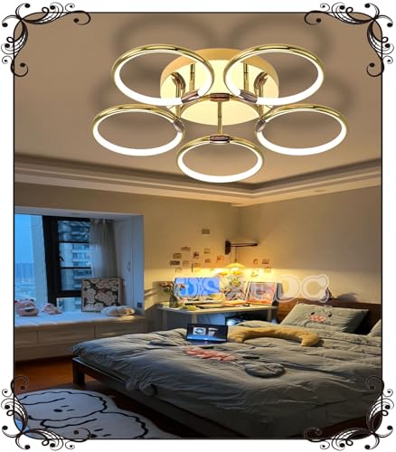 WSXEDC Dimmbare LED Deckenlampe Gold 5-Ring Geometrisches Design Deckenlampe Groß Wohnzimmerlampe Deckenleuchte DIY Energiesparlampe Beleuchtung Schlafzimmer Deckenleuchte 70cm,55W von WSXEDC