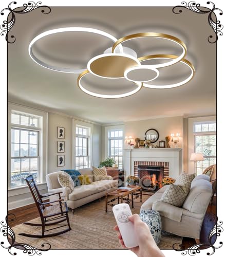 WSXEDC Dimmbare LED Deckenlampe L100cm - Ring Gold Wohnzimmerlampe Modern kreative Led Deckenleuchte designer beleuchtung Schlafzimmer Energiesparlampe Büro Esszimmer Deckenleuchte 96W von WSXEDC