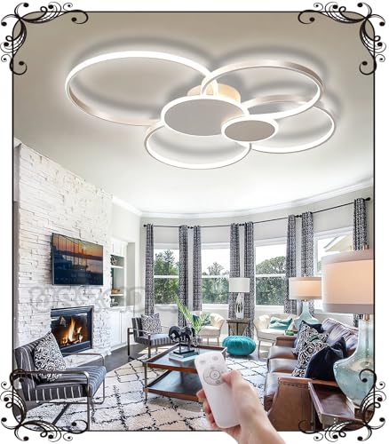 WSXEDC Dimmbare LED Deckenlampe L100cm - Ring Weiß Wohnzimmerlampe Modern kreative Led Deckenleuchte designer beleuchtung Schlafzimmer Energiesparlampe Büro Esszimmer Deckenleuchte 96W von WSXEDC