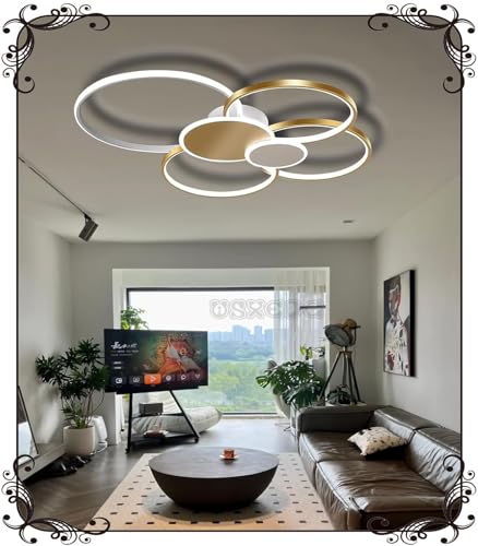 WSXEDC Dimmbare LED Deckenlampe L80cm - Ring Gold Wohnzimmerlampe Modern kreative Led Deckenleuchte designer beleuchtung Schlafzimmer Energiesparlampe Büro Esszimmer Deckenleuchte 72W von WSXEDC