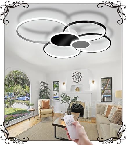 WSXEDC Dimmbare LED Deckenlampe L80cm - Ring Schwarze Wohnzimmerlampe Modern kreative Led Deckenleuchte designer beleuchtung Schlafzimmer Energiesparlampe Büro Esszimmer Deckenleuchte 72W von WSXEDC