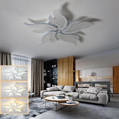 WSXEDC Dimmbare LED große Wohnzimmerlampe Schlafzimmer Decke Licht Kreative Weiß Blume Deckenleuchten Deckenlampe Innenbeleuchtung Augenpflege für Büro Aufenthaltsraum Kinderzimmer 5 Köpfe Ø68cm 38W von WSXEDC
