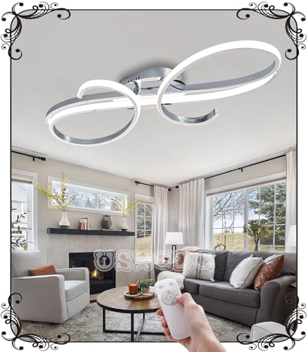 WSXEDC L100cm Deckenlampe LED Chrom - Deckenleuchte 80W Dimmbare 3000K-6000K Modern Wohnzimmerlampe Designer Beleuchtung Energiespar Deckenleuchte für Wohnzimmer Schlafzimmer Esszimmer Küche (Chrom) von WSXEDC