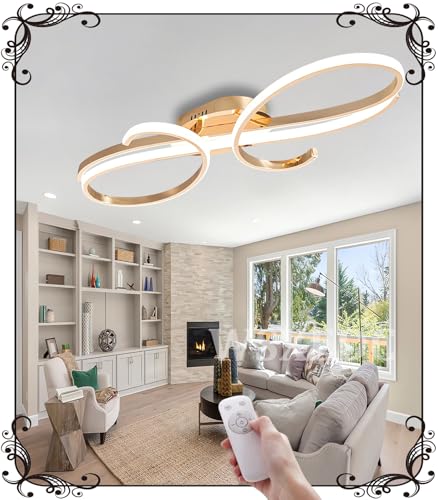 WSXEDC L100cm Deckenlampe LED Chrom - Deckenleuchte 80W Dimmbare 3000K-6000K Modern Wohnzimmerlampe Designer Beleuchtung Energiespar Deckenleuchte für Wohnzimmer Schlafzimmer Esszimmer Küche (Gold) von WSXEDC