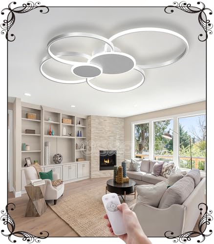 WSXEDC L100cm Dimmbare LED Deckenlampe Kreative 6-Ring Weiß Wohnzimmerlampe 95W Moderne Led Deckenleuchte Designer-Beleuchtung Schlafzimmer Amazon lampen Büro Küche Deckenbeleuchtung von WSXEDC