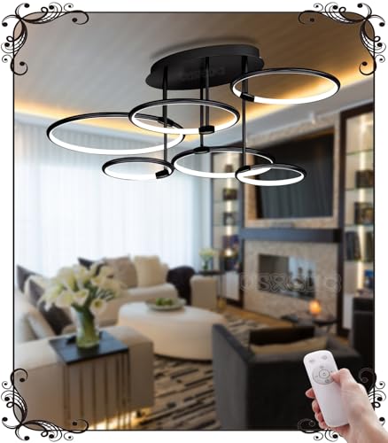 WSXEDC L100cm LED 6 - Ring Deckenleuchte Schwarz Dimmbare 70W Modern Deckenlampe Wohnzimmerlampe Schlafzimmer amazon DIY lampe für Wohnzimmer jugendzimmer Esszimmer Küche von WSXEDC