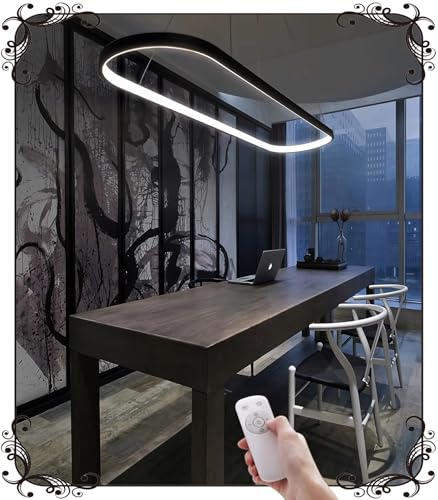 WSXEDC L100cm Schwarz Pendelleuchte Esstisch LED Hängelampe - 45W Pendellampe Modern Design Ring Büroleuchter Dimmbar Esszimmerlampe, H120cm Höhenverstellbar für Esszimmer Küche Wohnzimmer von WSXEDC