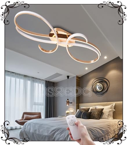 WSXEDC L80cm Deckenlampe LED Chrom - Deckenleuchte 64W Dimmbare 3000K-6000K Modern Wohnzimmerlampe Designer Beleuchtung Energiespar Deckenleuchte für Wohnzimmer Schlafzimmer Esszimmer Küche (Gold) von WSXEDC
